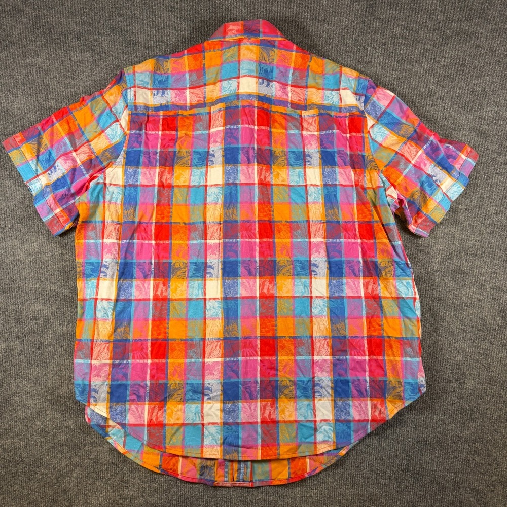 Robert Graham PALM TREE plaid Print Short Sleeve Classic Shirt Size 1XL - Picture 8 of 9